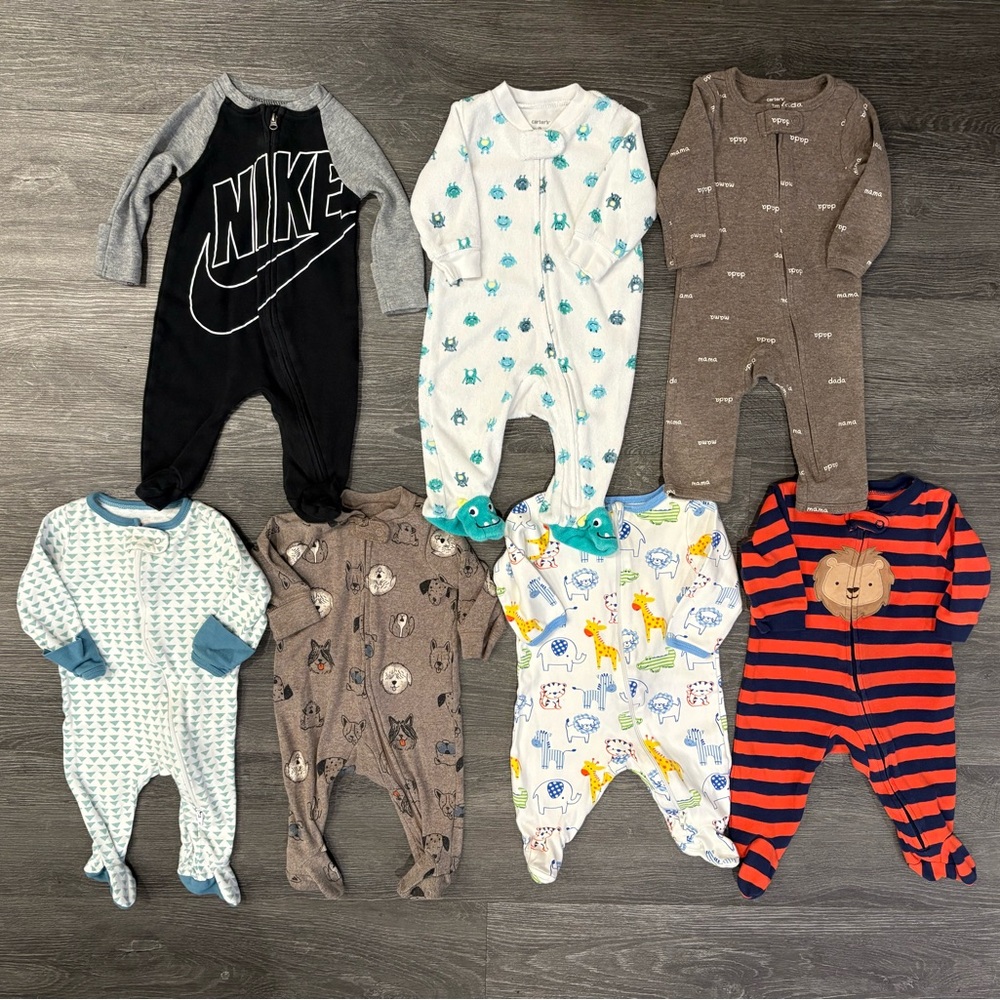 Baby Boys 0-3 Month Sleep n’ Play Sleeper Bundle - Lot of 7 Zipper Sleepers